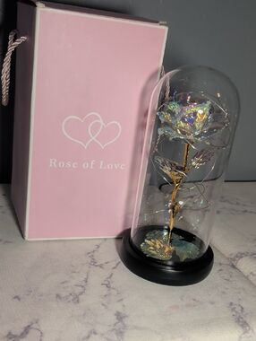 Iridescent Eternal Rose in Glass Dome - Pink
